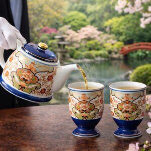 Rare Vintage Japanese Arita Ware Ko-Imari Style Tea Set – Teapot & Pedestal Cups